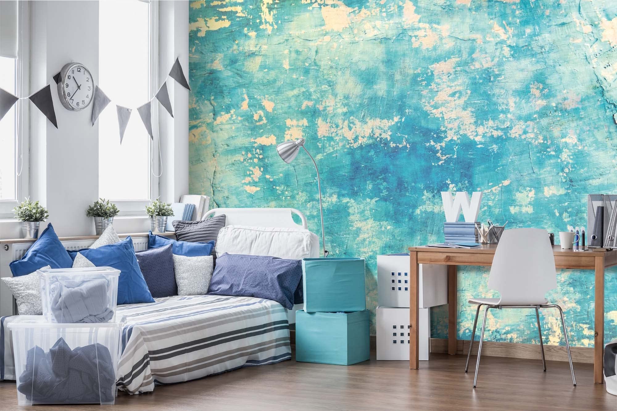 DIMEX LINE Non-Woven Photo Wallpaper Blue Concrete Wall 375 x 250 cm - Non-Woven Wallpaper, Wall Mural, Wall Art - Wallpaper for Living Room, Bedroom, Office, Kitchen
