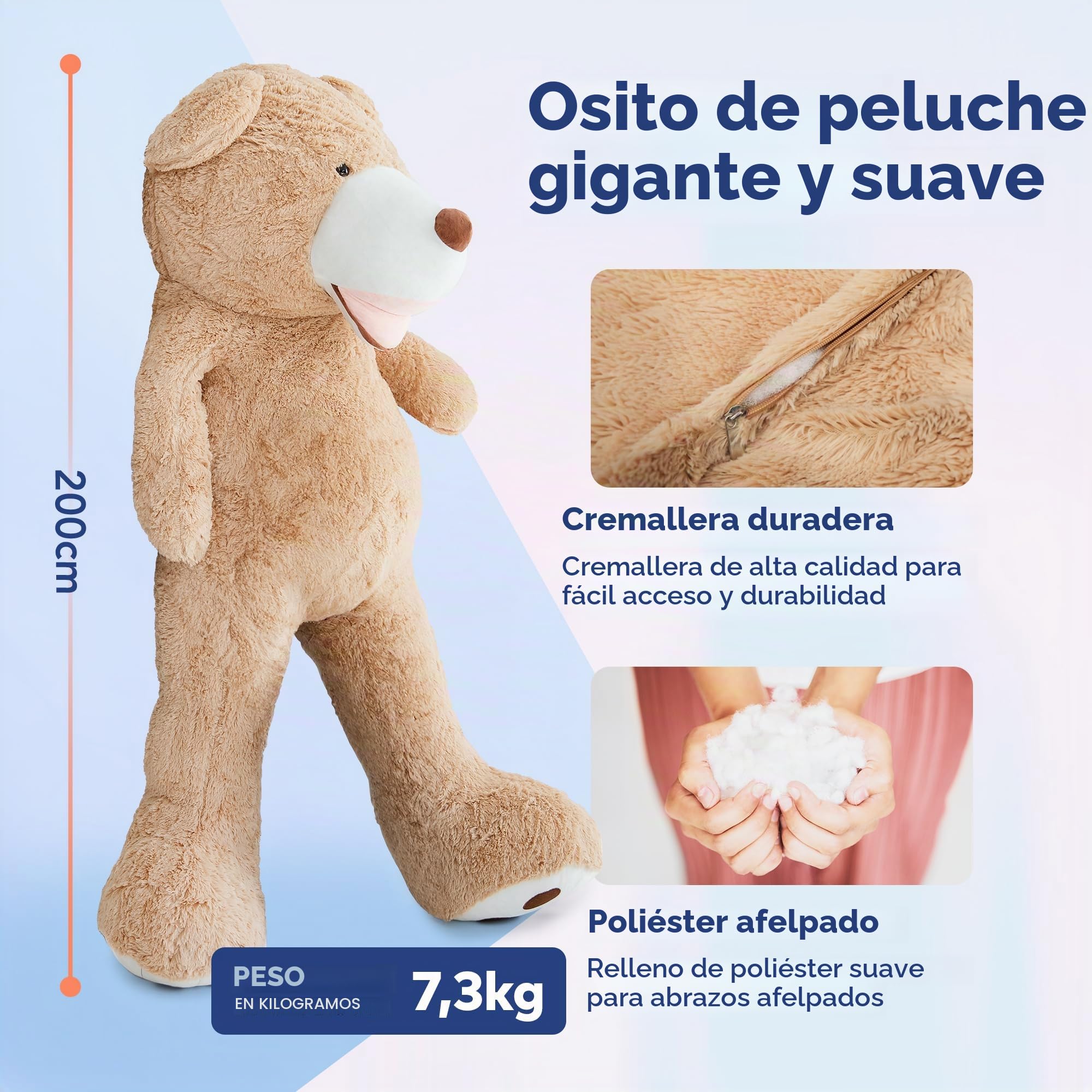 MKS Oso de peluche XXL de 200 cm – suave peluche gigante para niños y adultos – Oso de peluche XXL para cumpleaños, día de San Valentín y Navidad – suave y fácil de limpiar