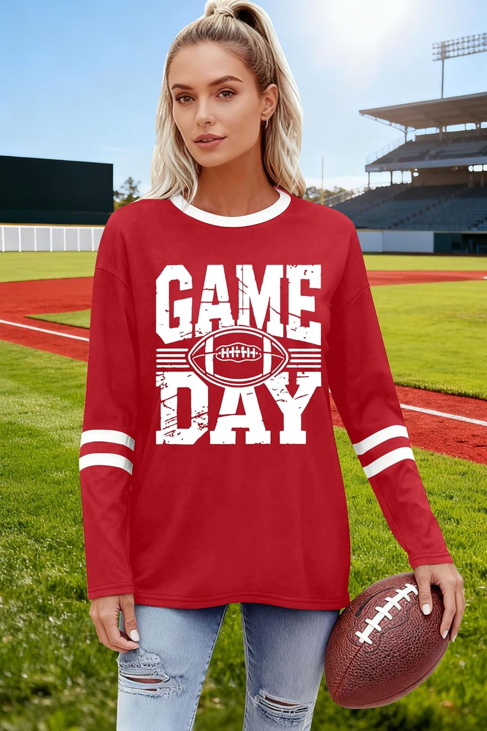 Game Day Shirts for Women: Football Season Tshirts Sunday Funday Football Casual Sport Long Sleeve Tops - Image 4