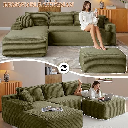 Miniatura 5 de Sofá modular Cloud de 108 pulgadas, moderno sofá deshuesado con otomana móvil, sofá modular de asiento profundo, sofás esquineros de pana para sala