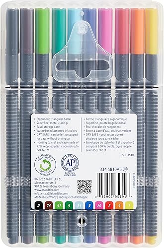 Miniatura 2 de Staedtler Triplus Fineliner - Bolígrafo de punta porosa, extra fino, 0.012 in, colores de tinta surtidos, barril plateado, paquete de 10 unidades