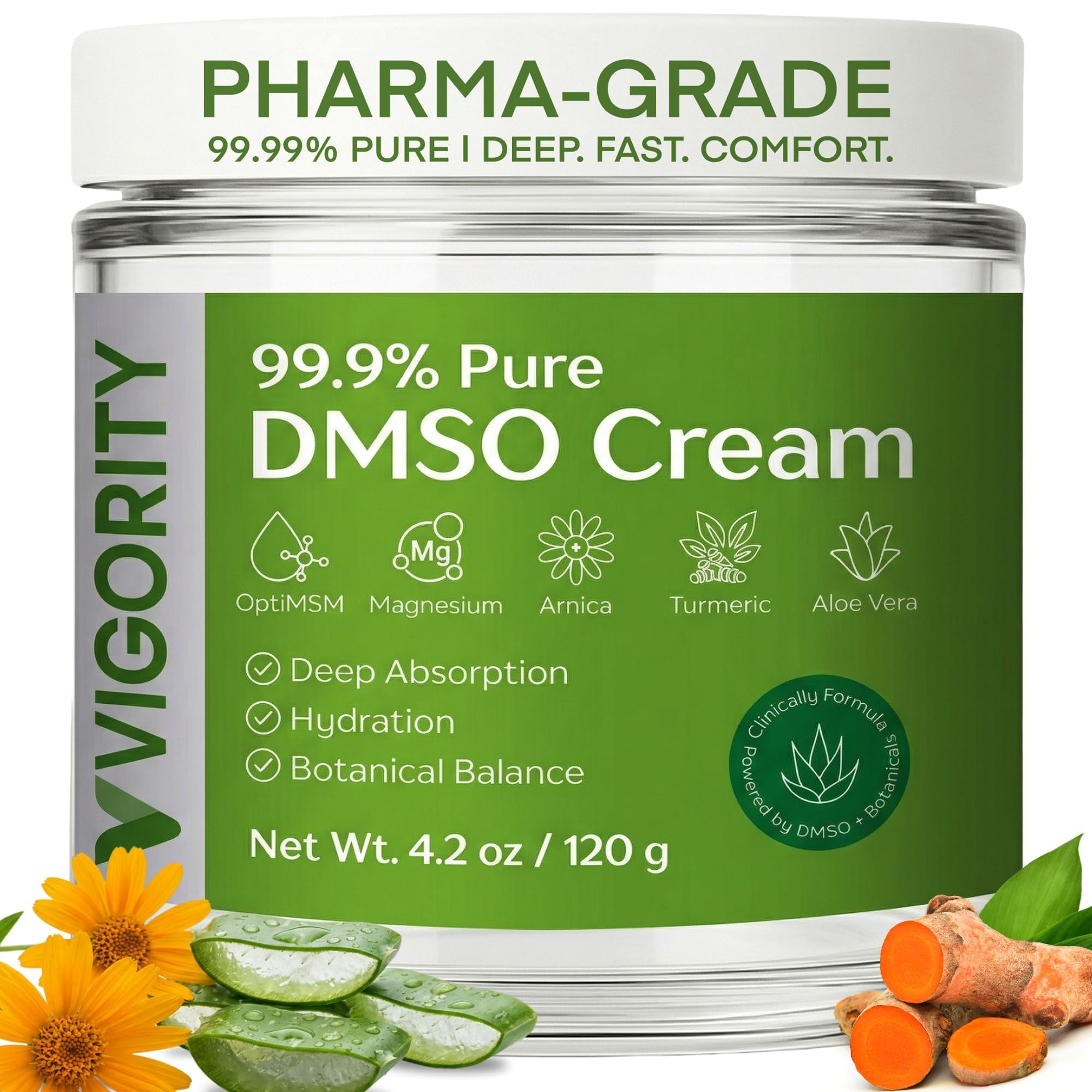 Amazon.com : Vigority DMSO Cream 99.9% Pure for Topical Joint, Muscle  Comfort - DMSO Pharmaceutical Grade Cream with Arnica, Magnesium, Turmeric,  OptiMSM, Aloe Vera 3.53oz : Health & Household