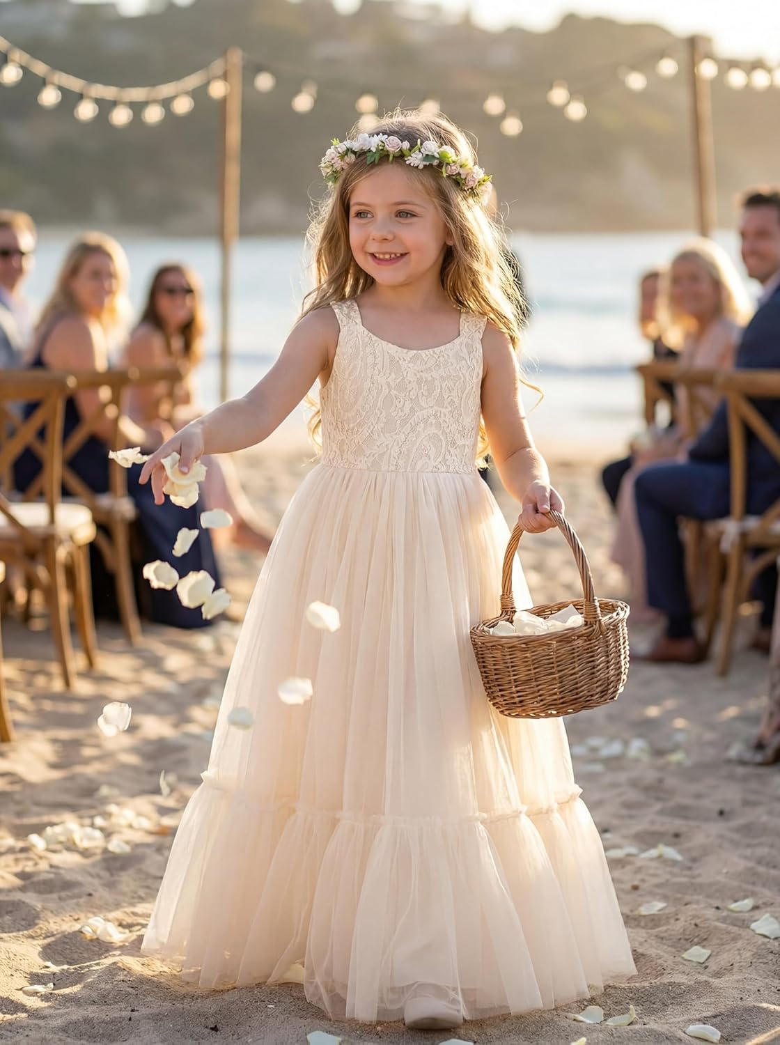 LalaMira Flower Girl Dress Lace/Tulle Boho Toddler Dresses Ruffle Girl Dress for Wedding Garden Party Communion Beach - Image 4