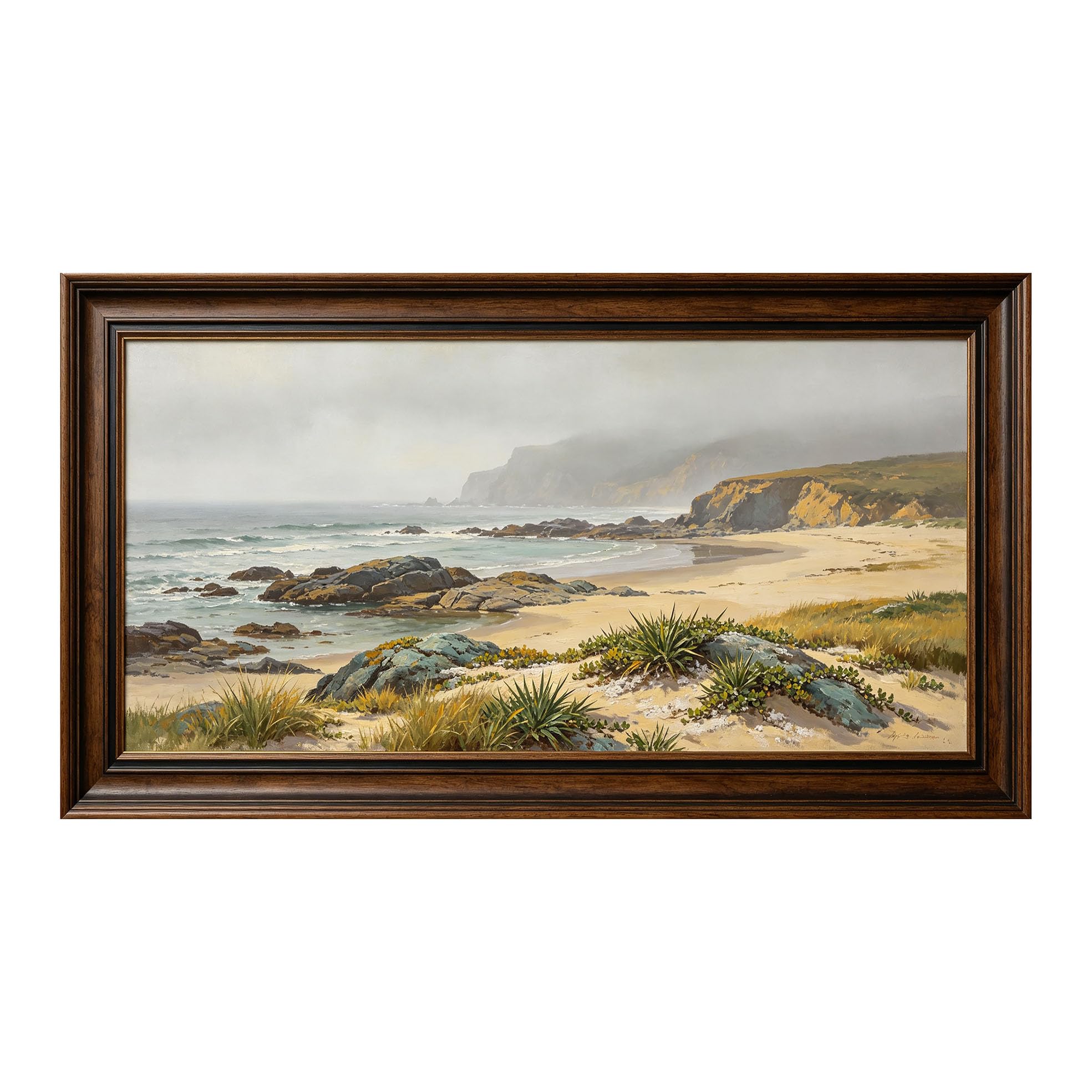 Yzpallescene 3D Framed Wall Art 50cm×100cm Coastal Seascape Oil Painting Panoramic Impressionist Large Size SelfAdhesive Removable Wall Decor Prints Artwork for Living Room Bedroom Office
