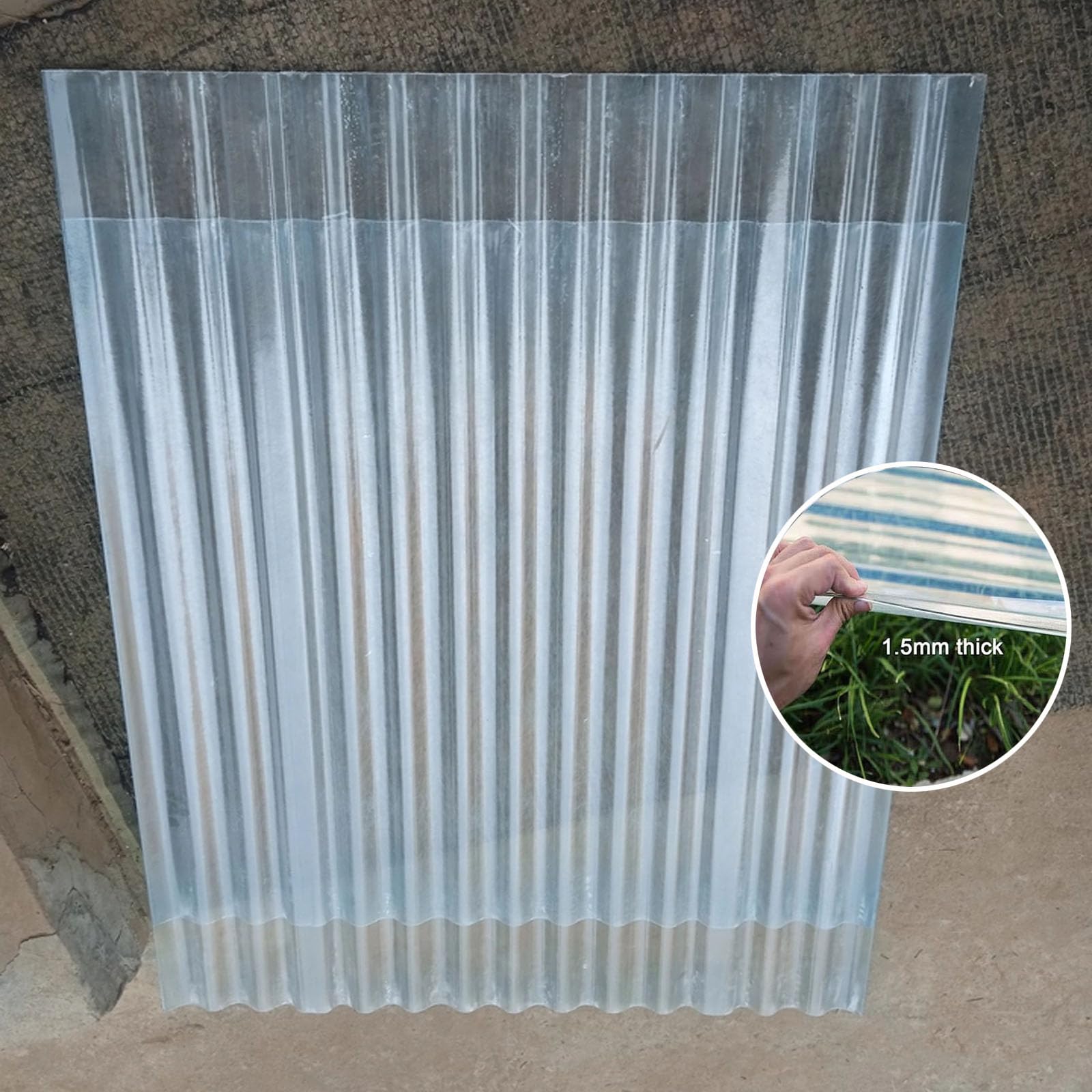 1.5mm Planchas Transparentes Tejados,Placa De Iluminación Natural FRP De Protección UV,Chapa Ondulada Para Invernaderos,Paneles Para Tejado Resistentes Al Impacto (0.9×1.7m,1pcs)