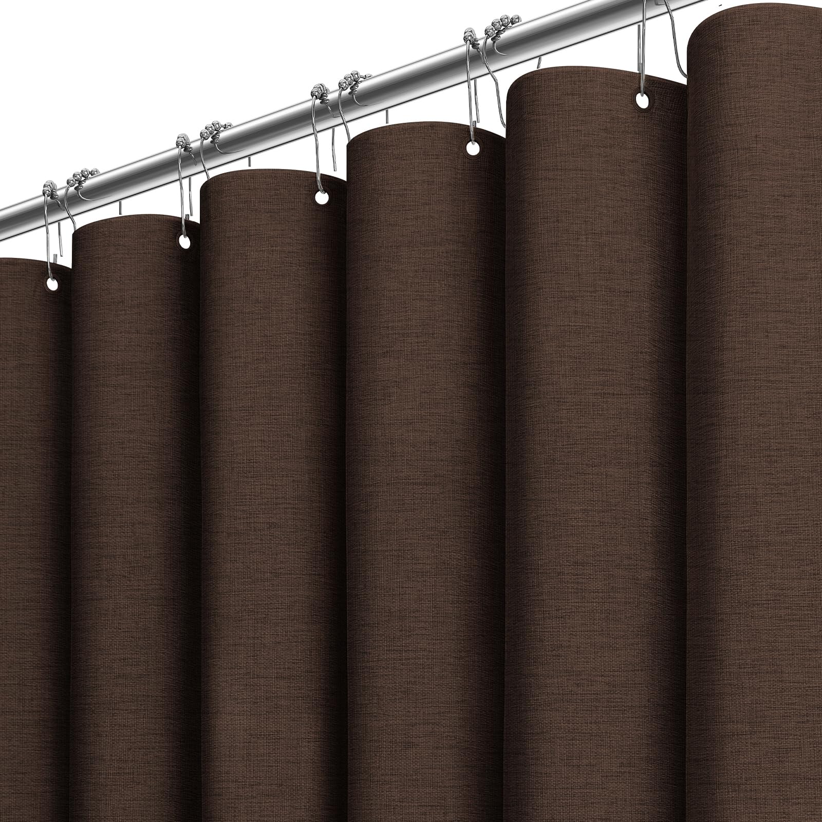 BTTN 48x72 Linen Textured Waterproof Thick Fabric Shower Curtain Set, Brown