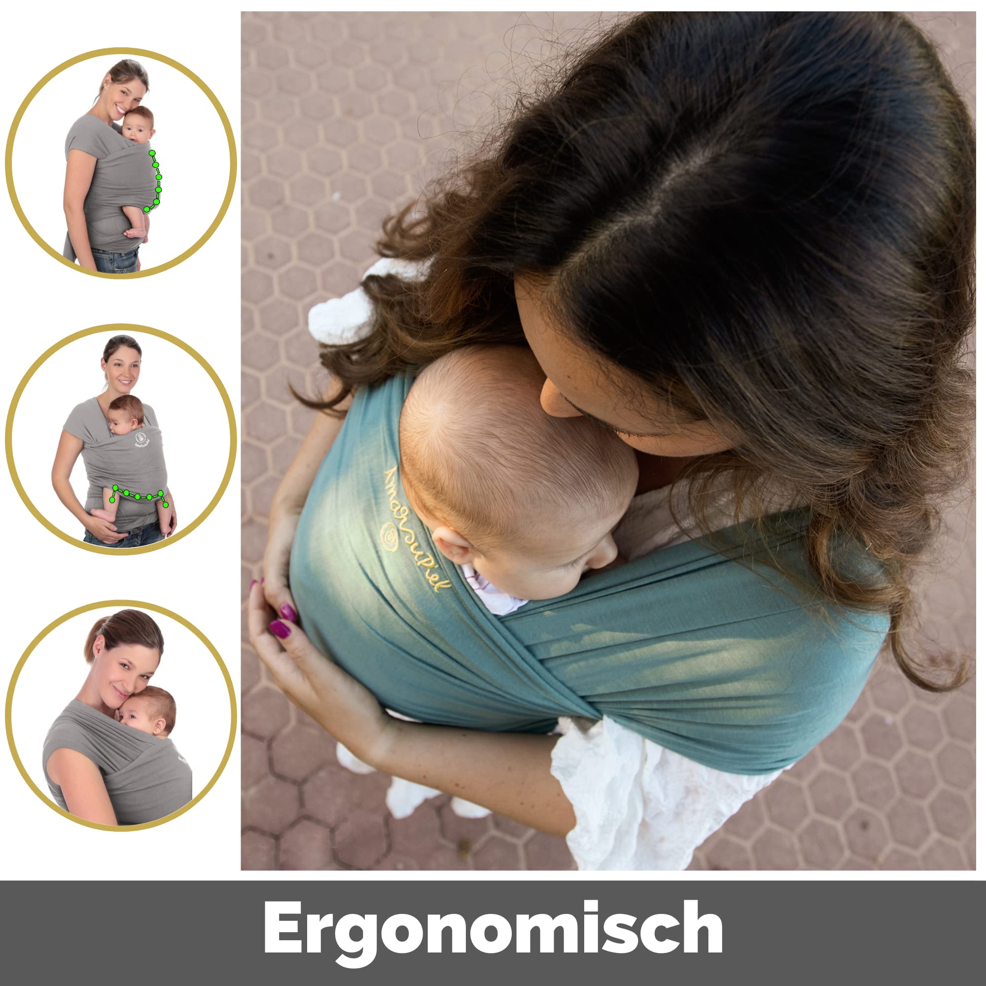 Amarsupiel | Amarsupiel BAMBOO Babytragetuch | Einfach zu bedienende elastische Babytrage | OEKOTEX Bambuszertifikat | Made in Germany