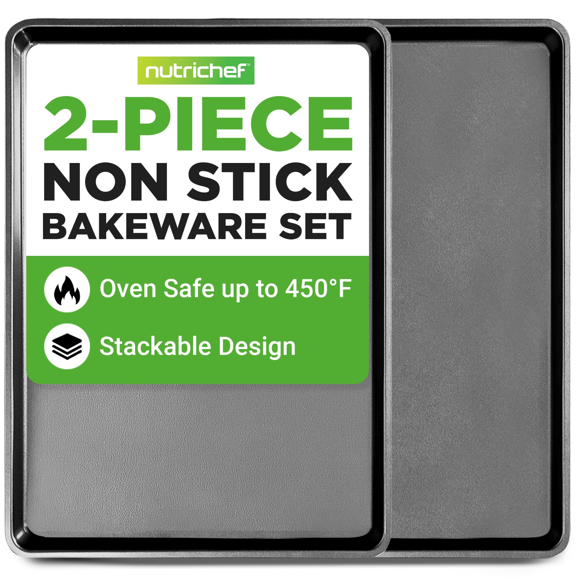 NutriChef 2-Piece XL Mega Cookie Sheet Baking Pans Set