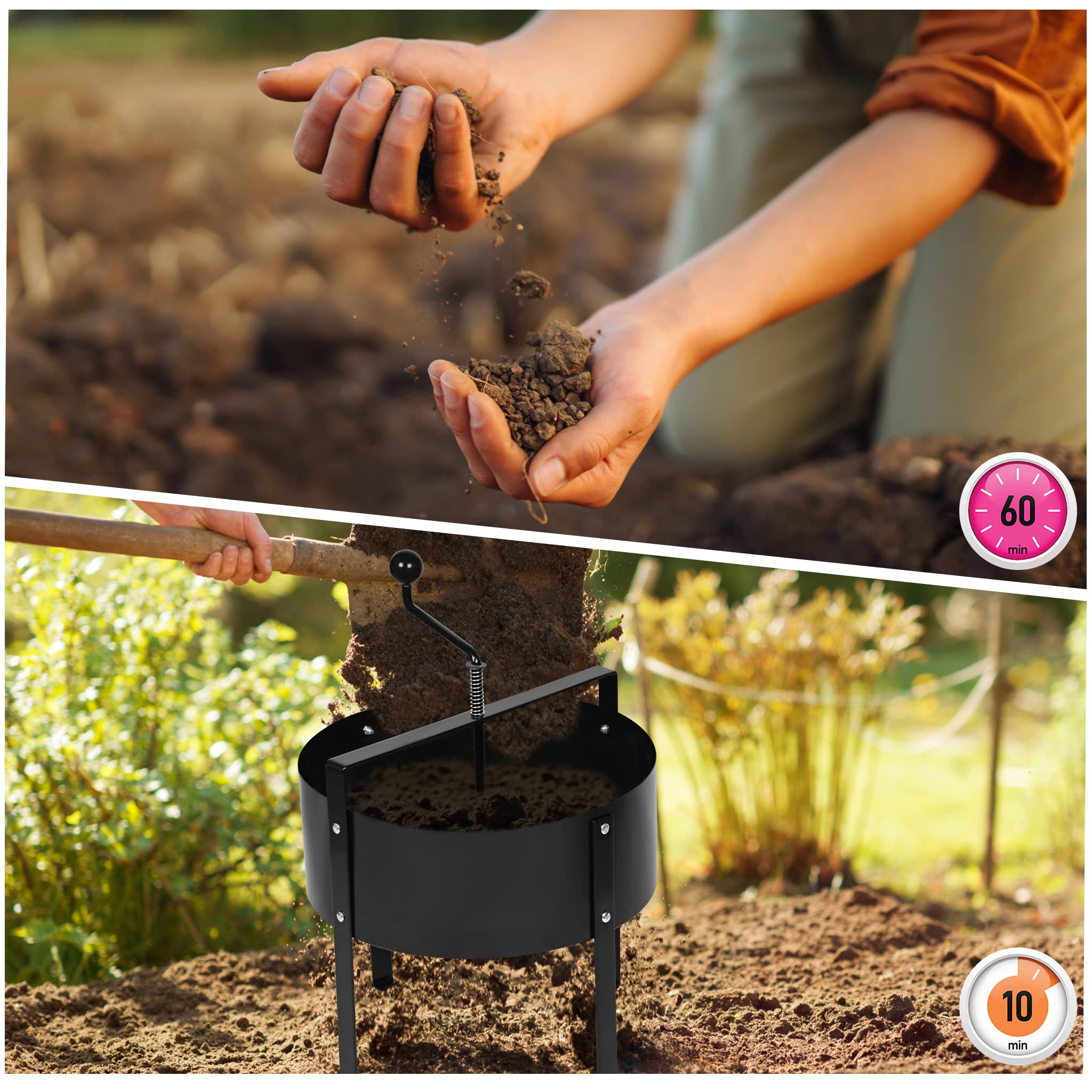 NAIZY Sieb Manuell Gartensieb Erde Ø 40cm Effiziente Durchwurfsieb Siebmaschine aus Hochwertiger Stahl Kompostsieb mit Drehspindel Erdsieb für Garten Rollsieb Sandsieb, für Steine Kompost Sand usw.