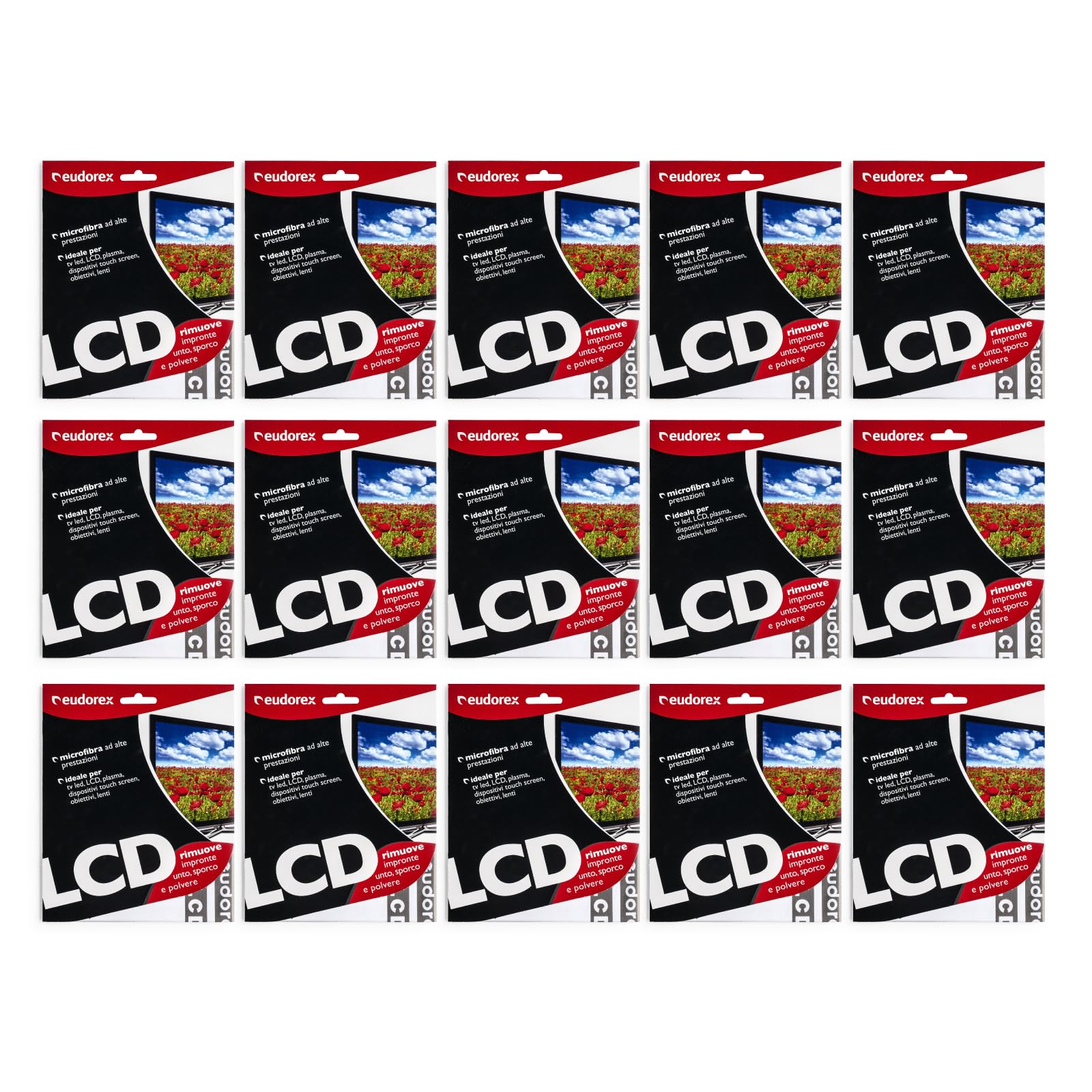 Pannopell Panno in Microfibra per Schermi LCD, Monitor e TV - Espositore Scorta da 15 Pezzi (35x40 cm) - AntiGraffio e Senza Aloni