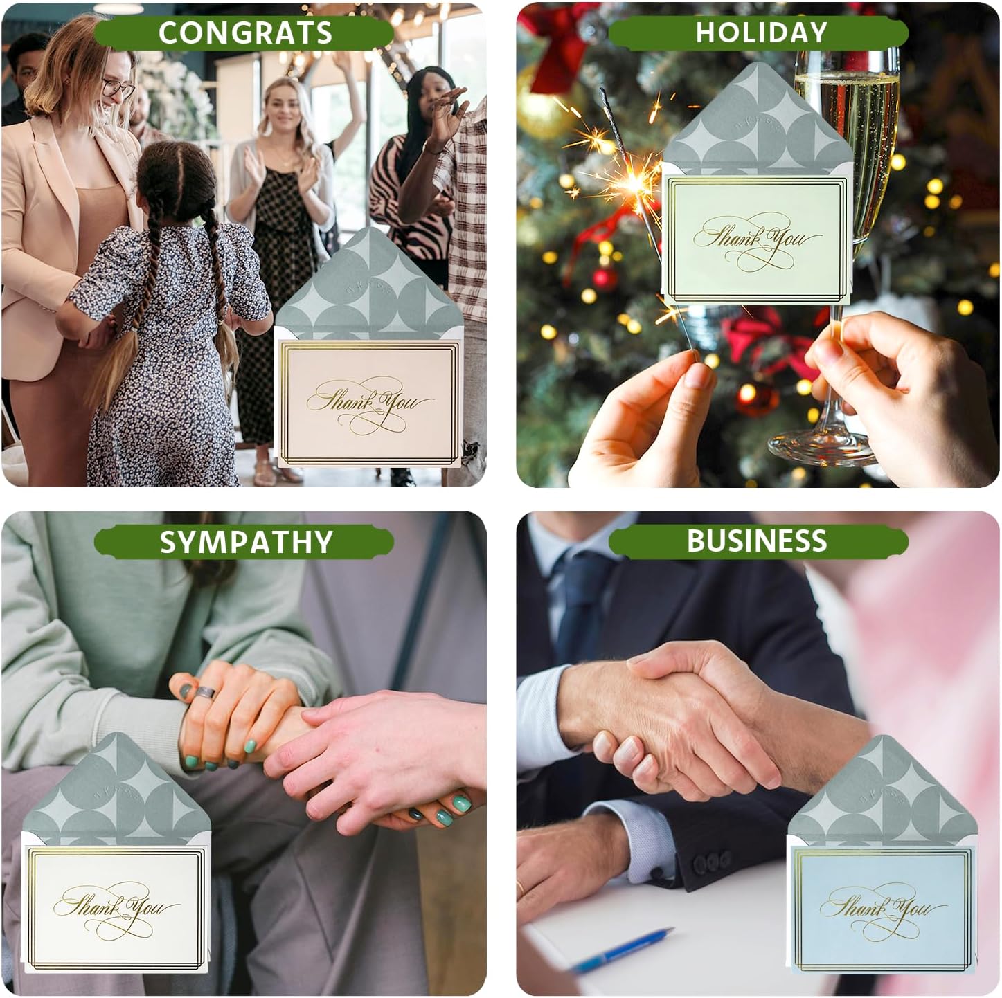 ukee's 100-Pack Thank You Cards with Envelopes & Matching Stickers | 3.5x5 Blank Thank You Notes with Gold Foil Calligraphy, 4 Colors w/Gift Box for Wedding, Baby Shower, Small Business, Funeral, Graduation, Birthday - Image 7