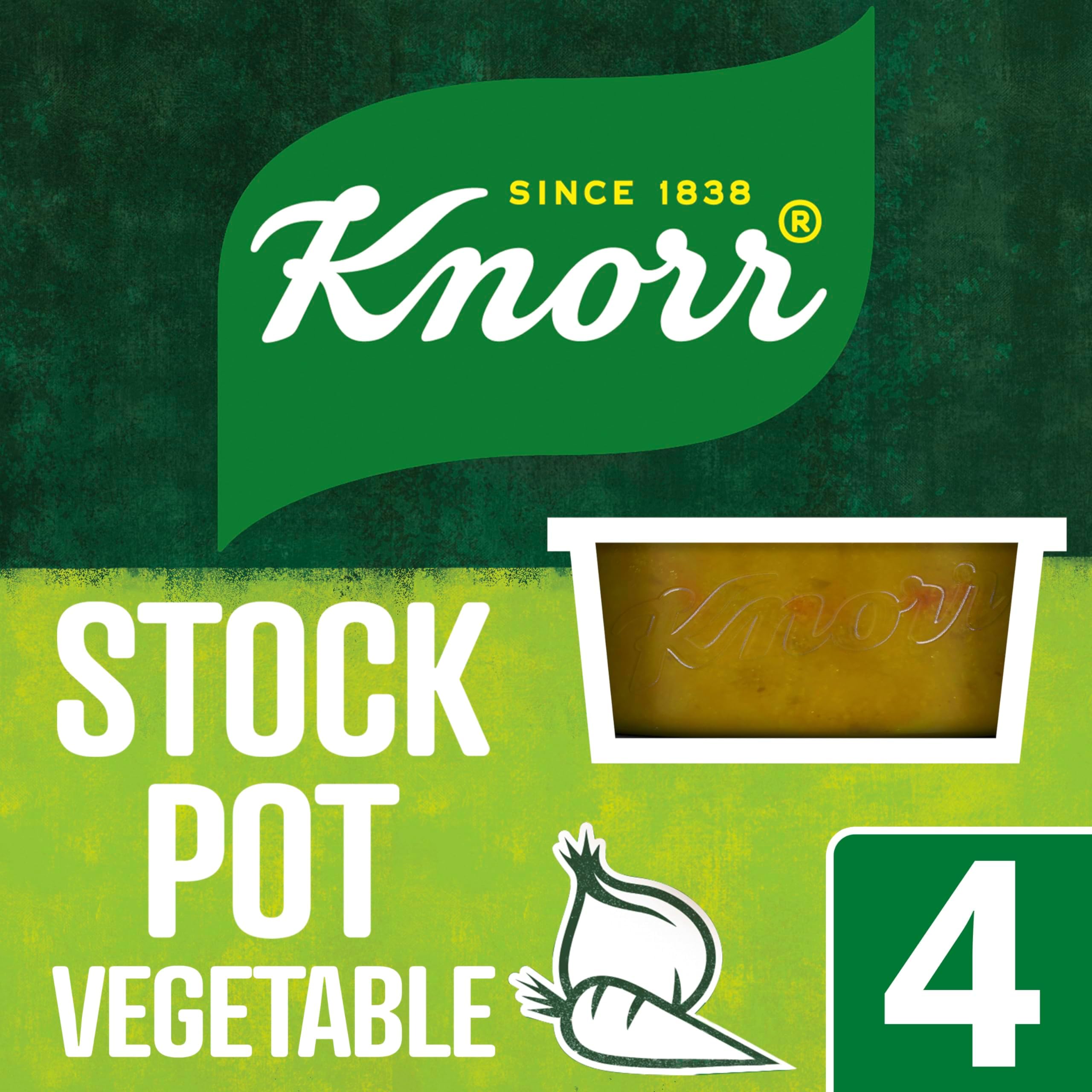 Knorr Vegetable Stock Pot gluten-free to add a rich flavour to vegetable-based and vegetarian meals 4x 28 g