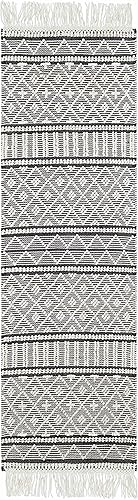 Miniatura 7 de Hauteloom Leon - Alfombra marroquí bohemia de lana para sala de estar y dormitorio, alfombra bohemia hecha a mano con enrejado, color negro, blanco,