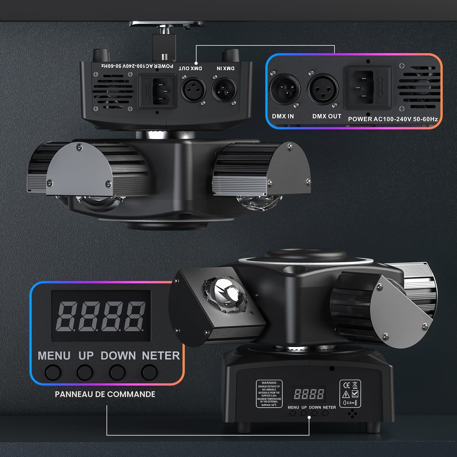 Lyre LED 100W Lumière DJ Soirée RGBW Projecteur Luminaires à tête rotative pour Disco Fête Club Bar Éclairage Show