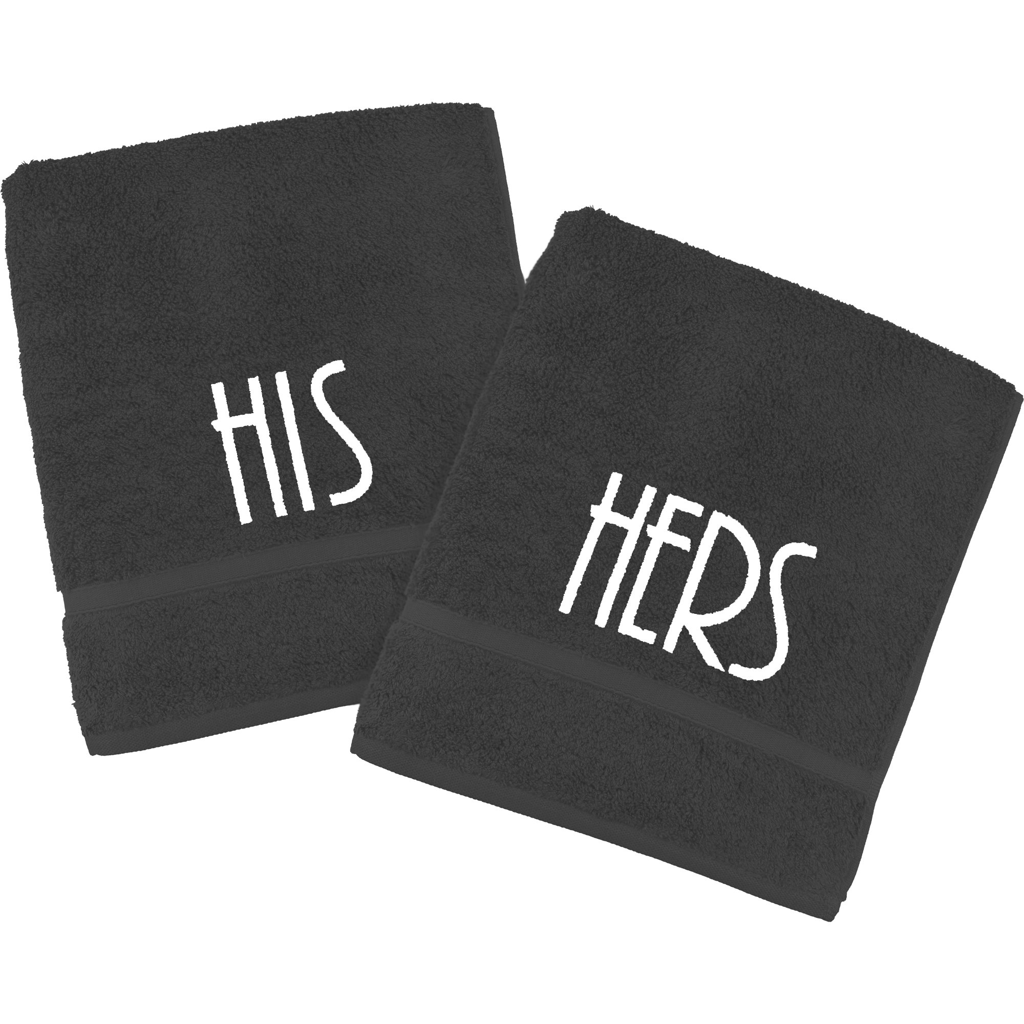 TeddyT's Embroidered His & Hers Towels Gift Set (Pitch Black with White, Bath Towel Set (120x70cm))