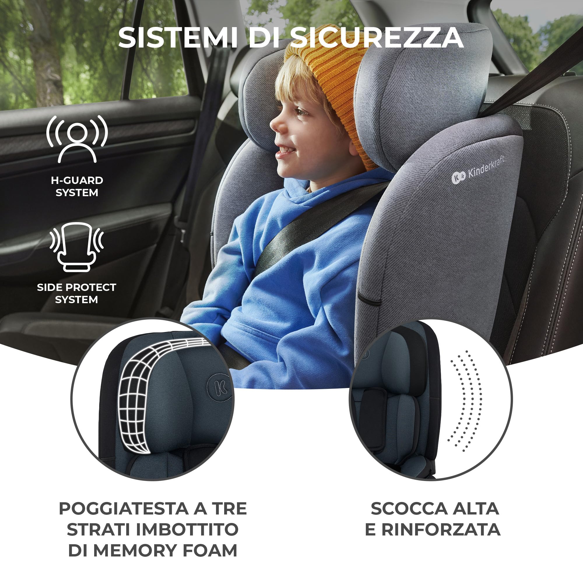 Kinderkraft ONETO3 I-SIZE 76-150 cm Seggiolino Auto 9-36 kg isofix, Alzatina auto bimbi, Poggiatesta regolazione, Cinture di sicurezza, Facile da pulire, Nero