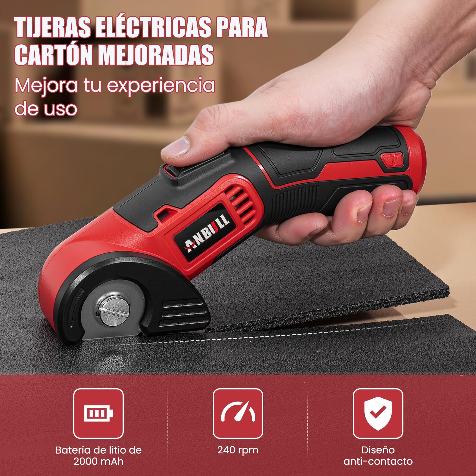Anbull Tijeras Eléctricas Inalámbricas 4V, Tijeras Electricas Manualidades, para Tela y Costura, Cortadora Eléctrica, USB Recargable, Una Cuchilla, para Cuero, Cartón, Plástico, Ligera y Segura