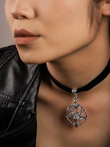 Miniatura 4 de Sacina Gargantilla gótica de baphomet, gargantilla de calavera de pentagrama negro, collar gótico, gargantilla gótica, gargantilla gótica,