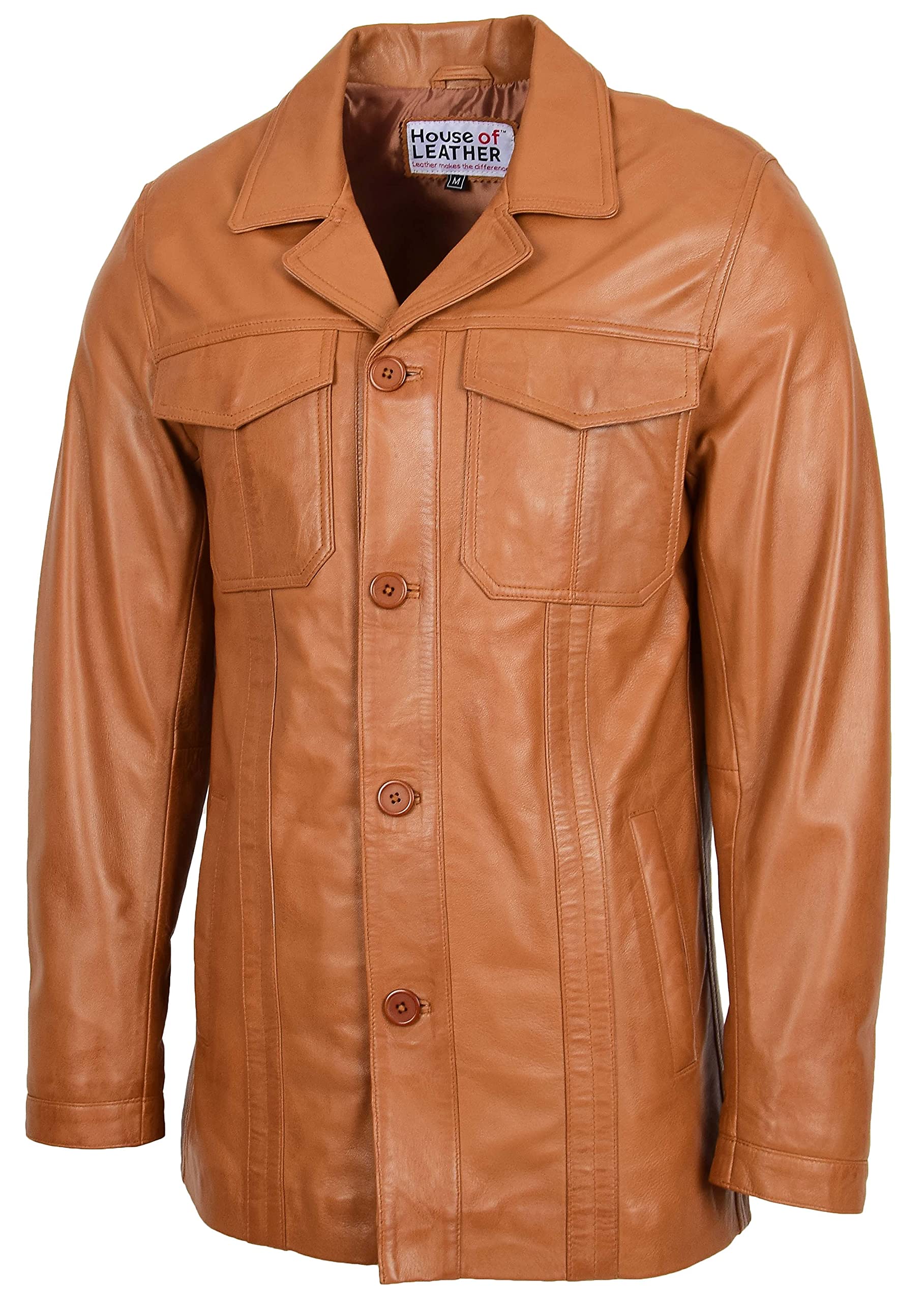 Chaqueta de piel auténtica con botones Reefer para hombre Derek Tan