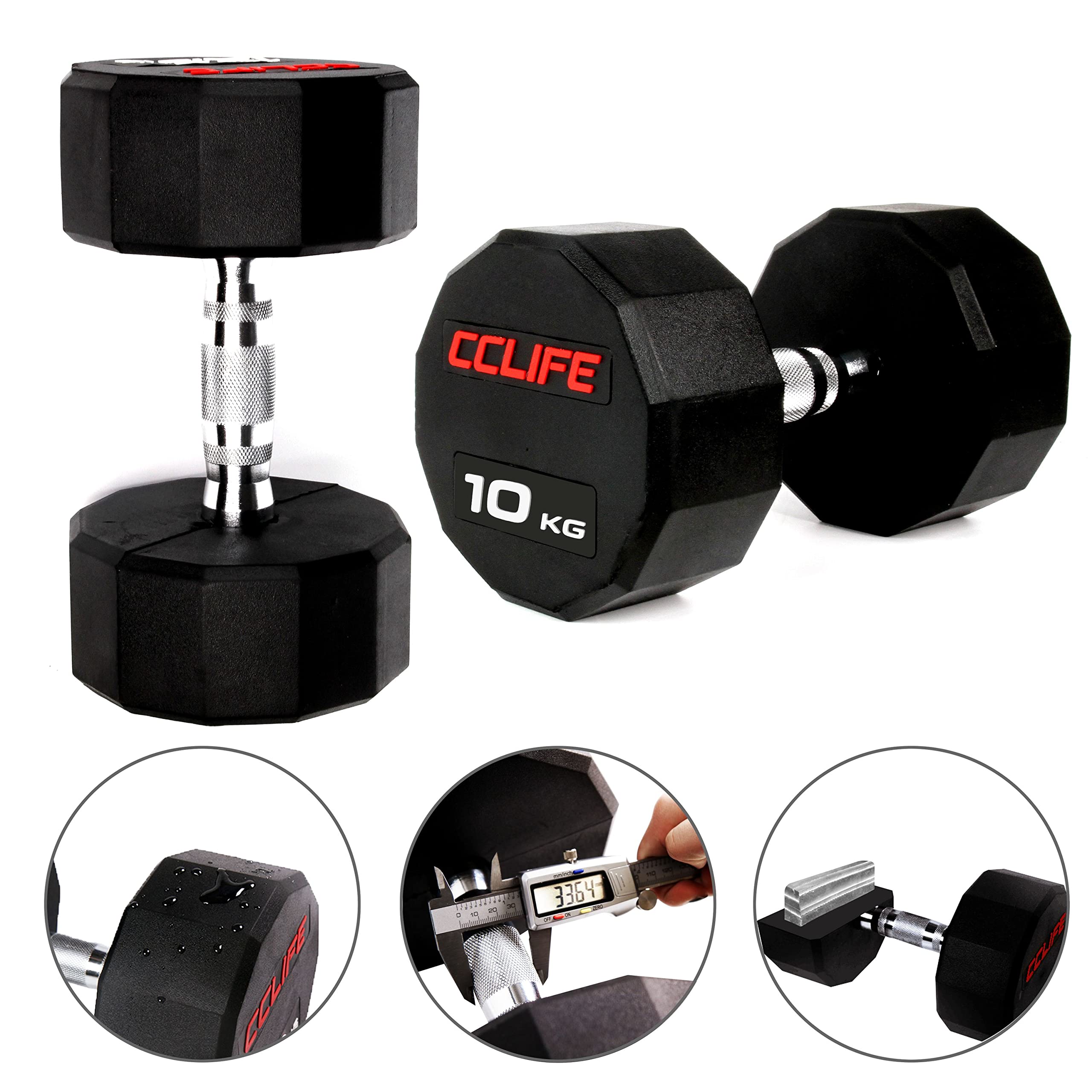 CCLIFE Hantle krótkie hantle 1-częściowy zestaw Dodekagon dwunastokąt guma żeliwo chromowane uchwyty 10-60 kg Dumbell pompki