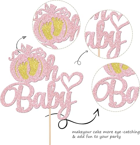 Miniatura 3 de 1 pieza de decoración de pastel de calabaza Oh Baby con purpurina, pies de corazón con purpurina, para baby shower, tema de otoño, baby shower,