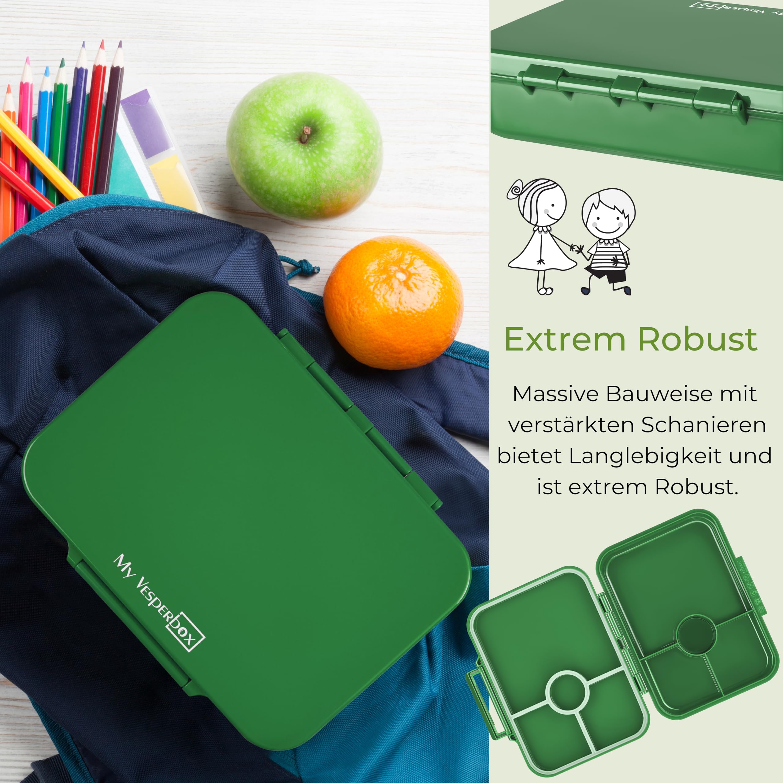 My Vesperbox - Bia Set – pudełko śniadaniowe i butelka na napoje dla dzieci 500 ml – szczelne i wolne od BPA – pudełko na lunch do szkoły i przedszkola - zestaw Bento Box