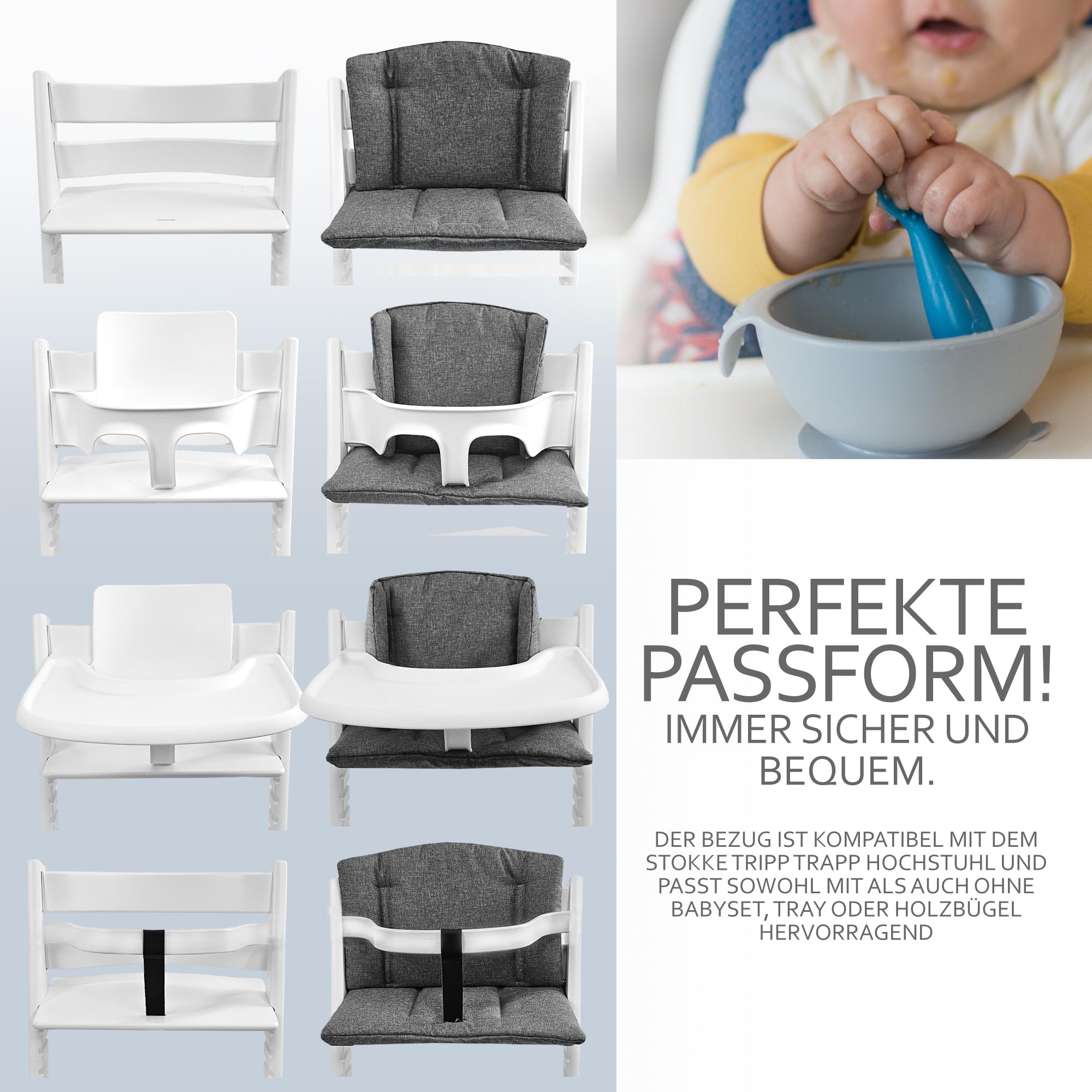 Funda de repuesto para cojín de asiento, juego de reductor de asiento, compatible con Stokke Tripp Trapp para silla alta Mod. 1 (beige jaspeado)