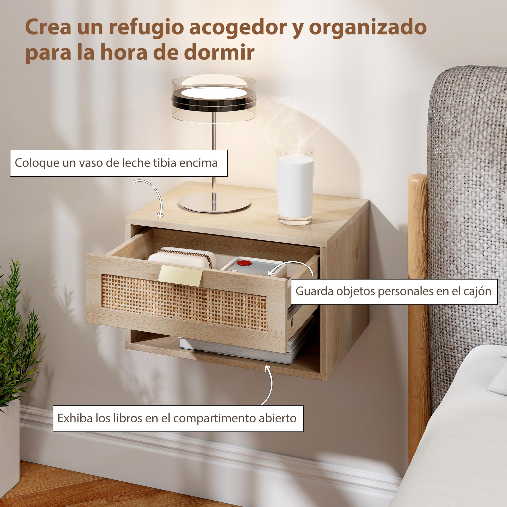 HOMCOM Juego de 2 Mesitas de Noche Flotantes con Cajón 40x30x25 cm Roble