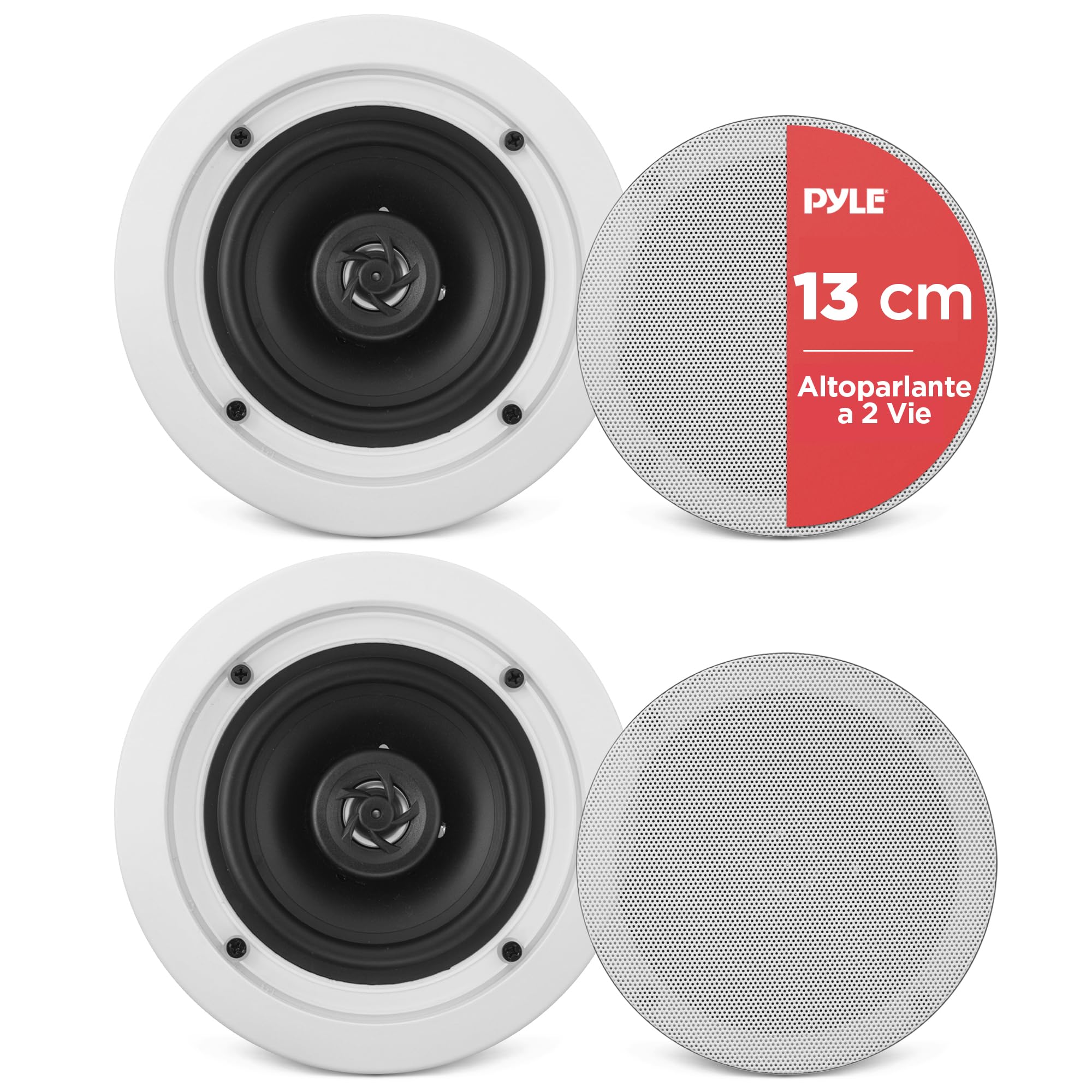 Pyle Altoparlanti Casse Audio da Incasso a Soffitto Bianchi 13,3 cm Coppia 2 Vie 150 Watt 80Hz–20kHz