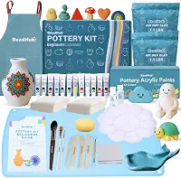Kit de cerâmica para iniciantes 1 kg de argila seca ao ar livre para adultos com ferramentas de escultura, tinta, esmalte, modelagem de argila seca ao ar, conjunto de escultura e pintura, kits de