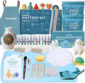 Kit de cerâmica para iniciantes 1 kg de argila seca ao ar livre para adultos com ferramentas de escultura, tinta, esmalte, modelagem de argila seca ao ar, conjunto de escultura e pintura, kits de