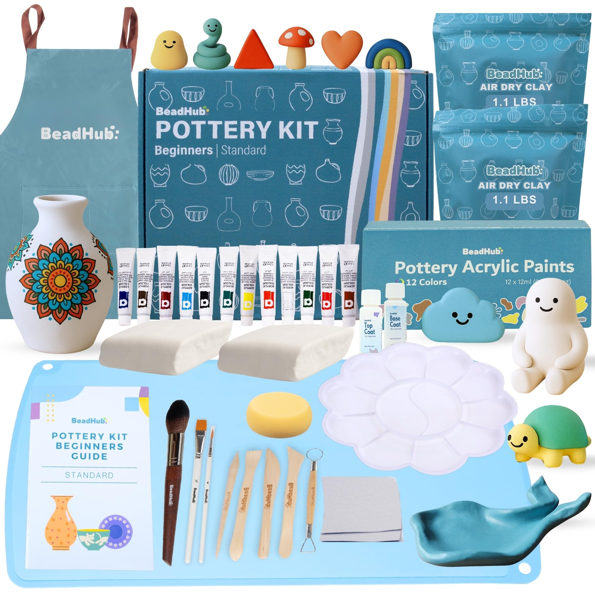 Beginner Pottery Kit - Air Dry Clay & Tools -1