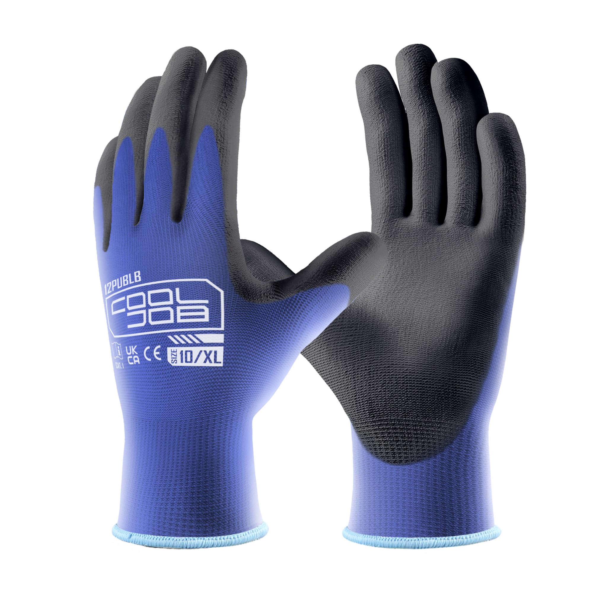 COOLJOB 12 works Safety Work Gloves Pack Bulk with Grip PU Coating