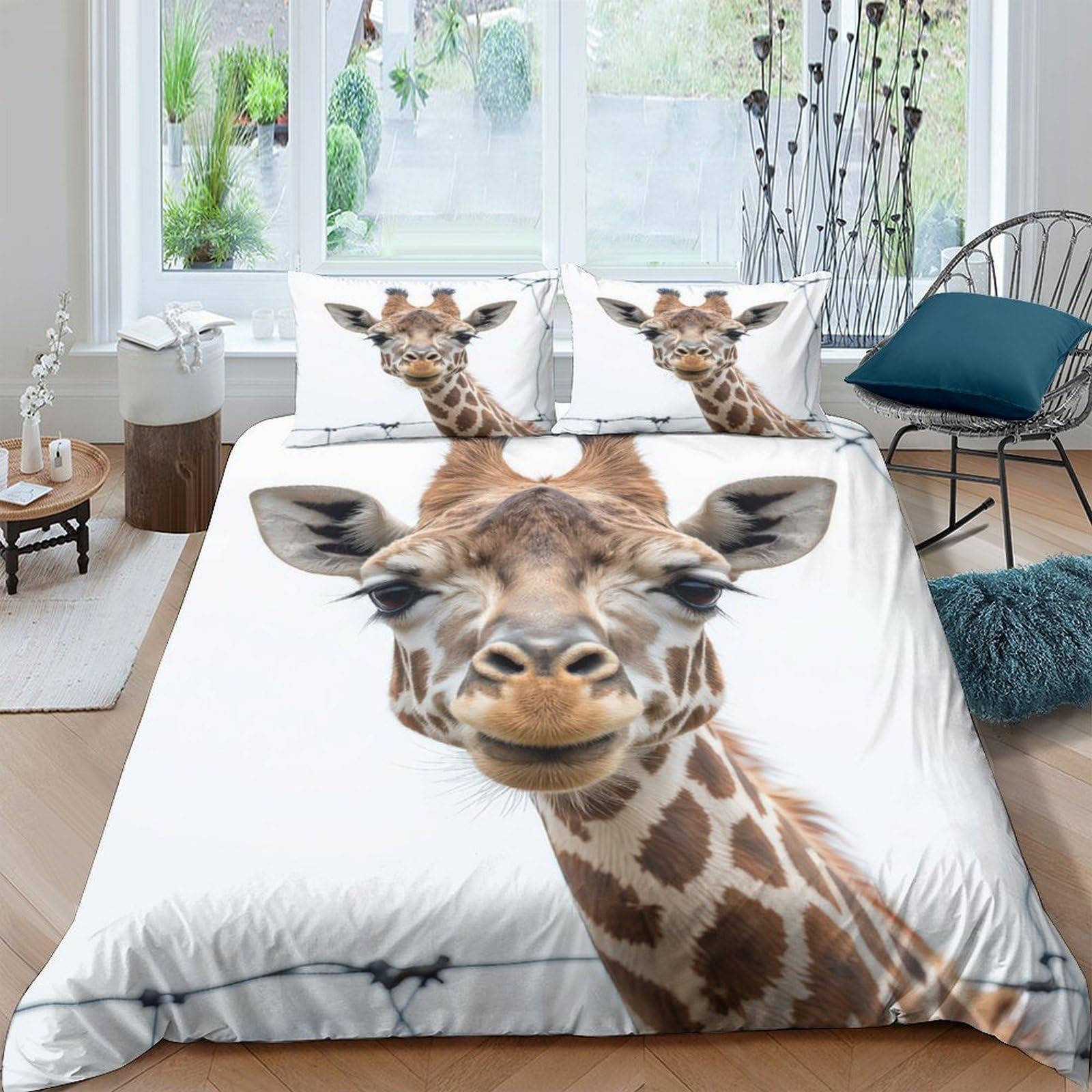 Ctjqhvkz Style-2 3D Printed Giraffe Animal Fitted Sheet Microfiber Soft Breathable Jungle Safari Mattress Cover For Bedroom Dorm Decor, Easy Care, Anti-Slip Single（135X200cm）