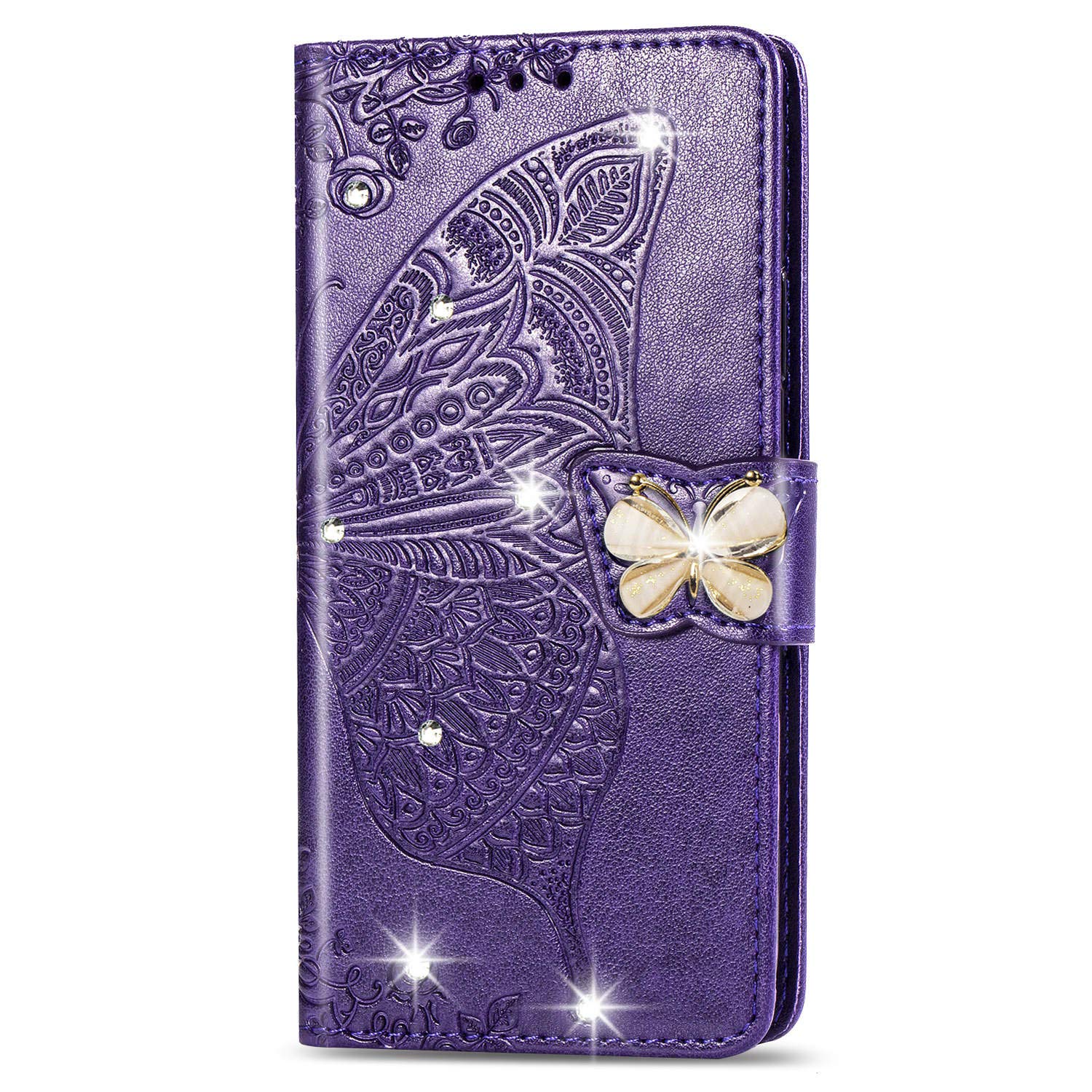 ZYZX Wallet Case for Samsung Galaxy A50, Embossed Floral Butterfly PU Leather Flip Folio Cover with Card Slot Holder for Women Girls for Galaxy A50