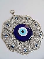 Vista 3 de Adorno colgante de pared azul de cristal turco de ojo turco - Decoración de metal para el hogar - Amuleto turco - Protección y dije de buena suerte