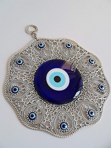 Miniatura 4 de Adorno colgante de pared azul de cristal turco de ojo turco - Decoración de metal para el hogar - Amuleto turco - Protección y dije de buena suerte
