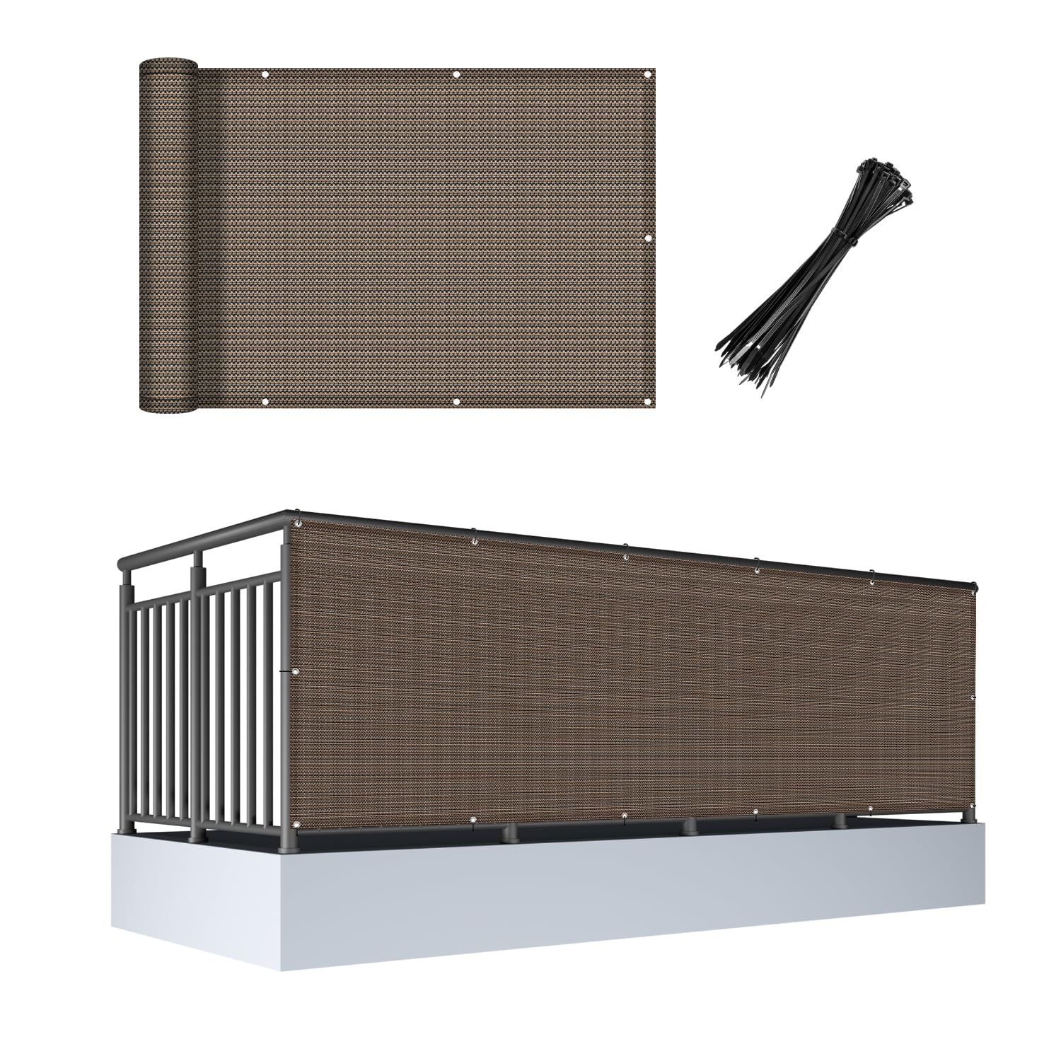Cool Area 3'x10' Brown Balcony Privacy Screen Fence Cover HDPE Mesh Fabric with Grommets UV Protection Weather-Resistant Wind Screen for Outdoor, Backyard, Deck, Porch, Patio, Apartment Railing-image-48