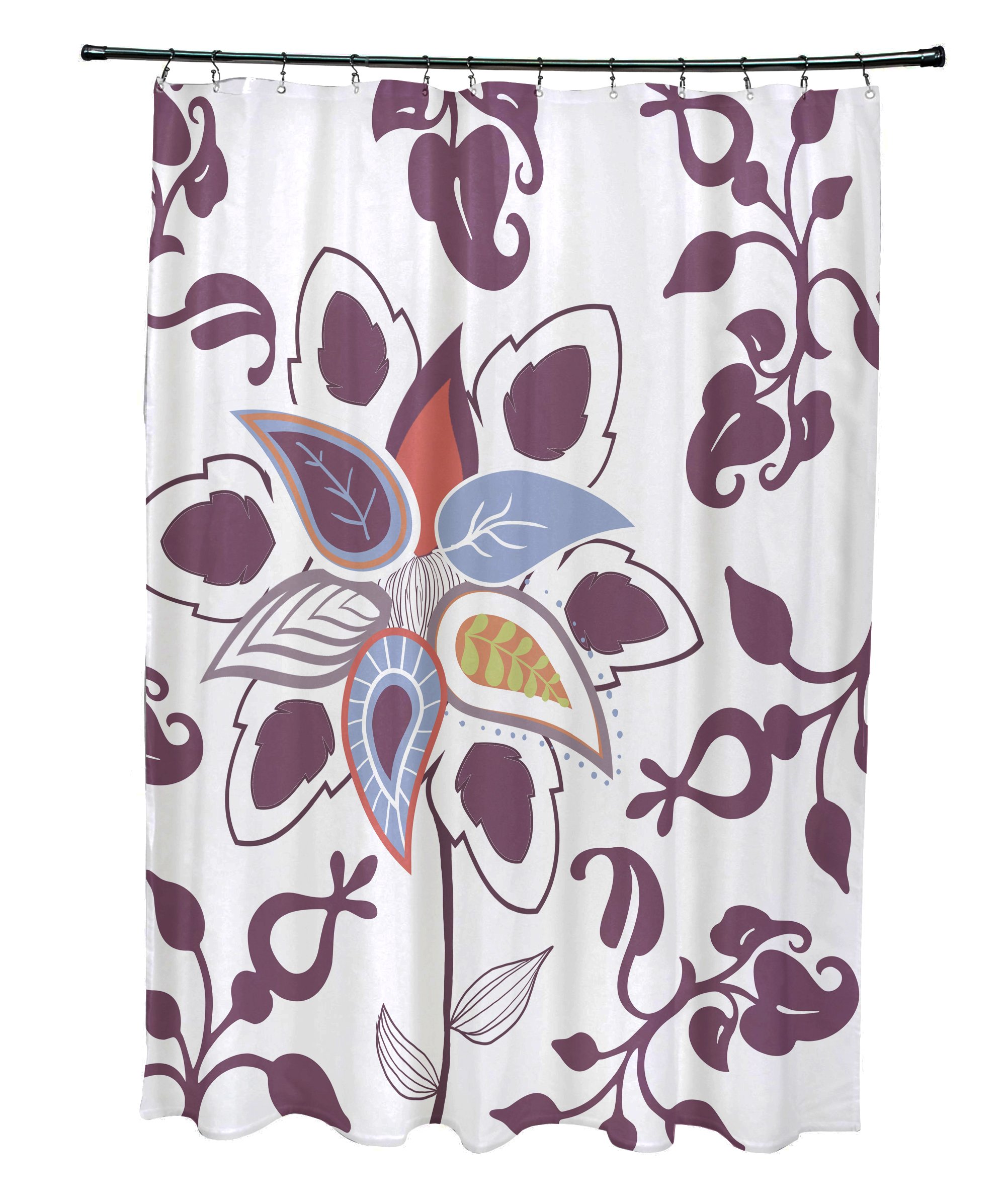 E by design SCFN435PU5 Paisley Pop, Floral Print Shower Curtain, Purple
