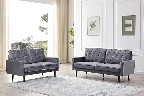 Miniatura 2 de Container Furniture Direct S5738N - Sofá de terciopelo copetudo de estilo moderno para sala de estar con tapicería de tela suave y marco de madera