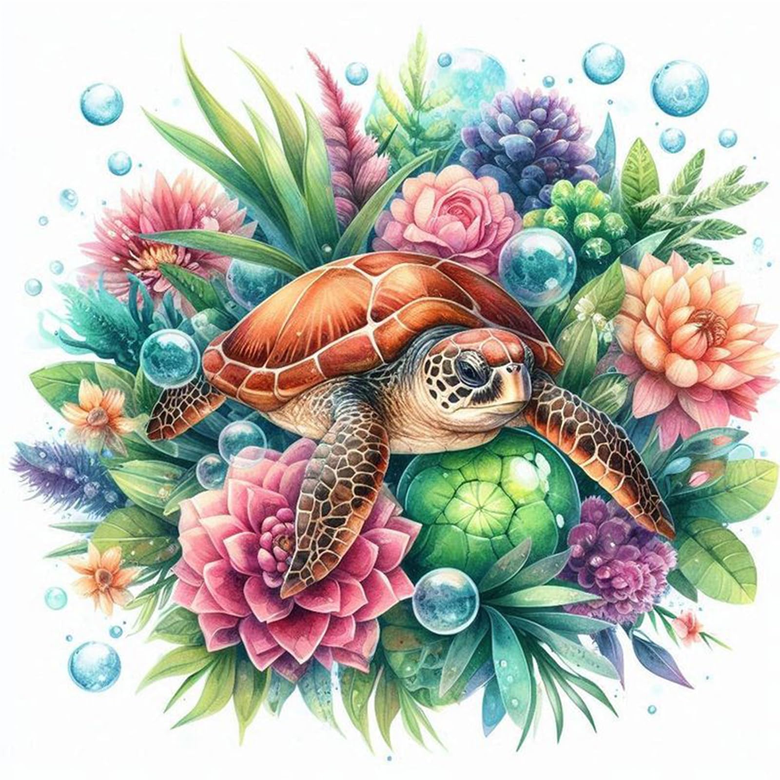 POETRYDRAW Sea Turtle in Floral Ocean DIY Paint By Numbers Kit on Canvas 40x70cm Without Frame Oil Easy Painting by Numbers for Beginners Adults Gift Home Wall Decor (Sea Turtle in Floral Ocean)