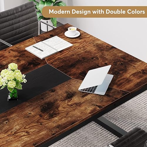 Miniatura 6 de Tribesigns Conference Table 6FT Meeting Seminar Table Rectangular Meeting Room Table 787L x 354W x 303H Rustic BrownBlack