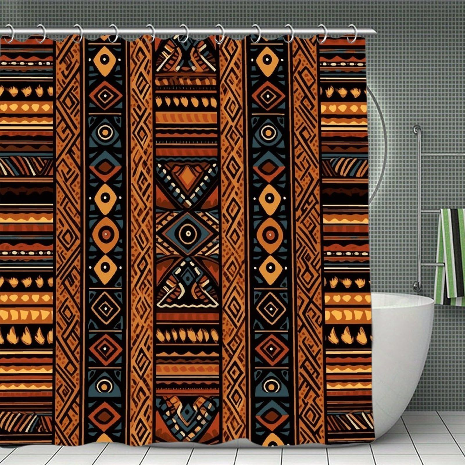 VstaDank Traditional African Design Pattern Bath Curtain Elegant Heavy Duty Shower Curtains 70x70 in Rustic Farmhouse Cloth Shower Curtains Neutral Modern Bath Curtain for Bathroom