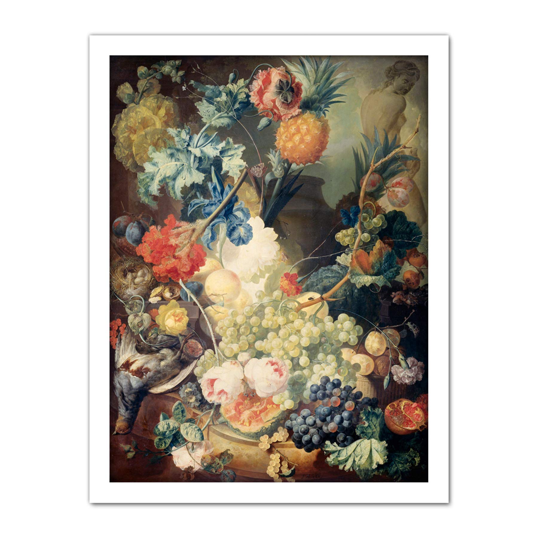 Artery8 Van Os Still Life Flowers Fruits Birds Painting Artwork Framed Wall Art Print 18X24 Inch