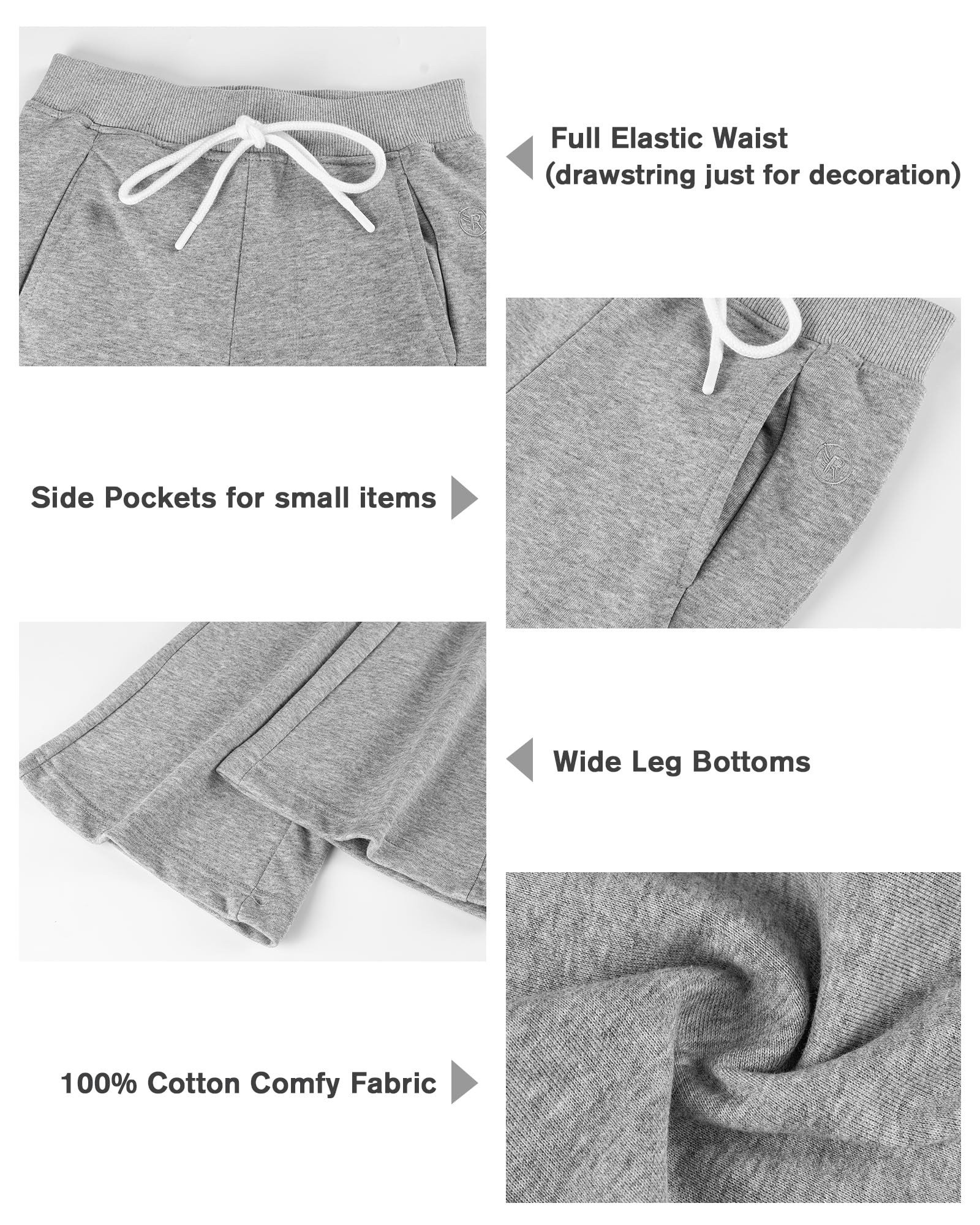 Rolanko Pantalones deportivos acampanados de pierna ancha para niñas, cintura elástica, pantalones acampanados para niños, sudaderas con bolsillos, 5-12 años