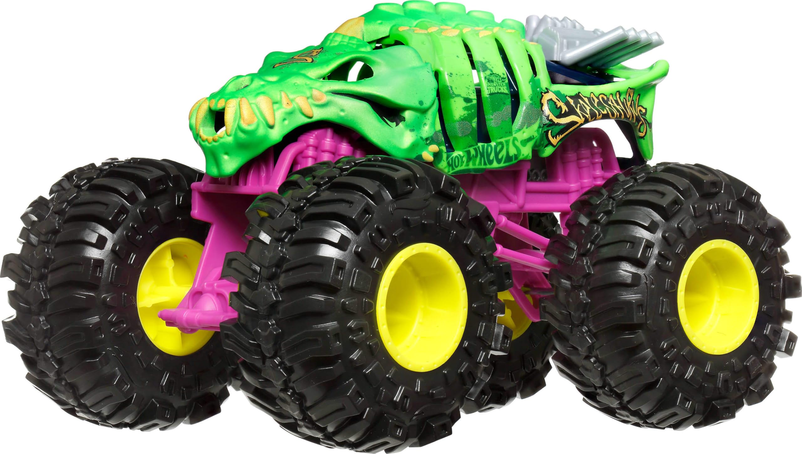 Hot Wheels Monster Trucks, Monster Truck de gran tamaño, camión de juguete fundido a escala 1:24 con ruedas gigantes y diseños geniales