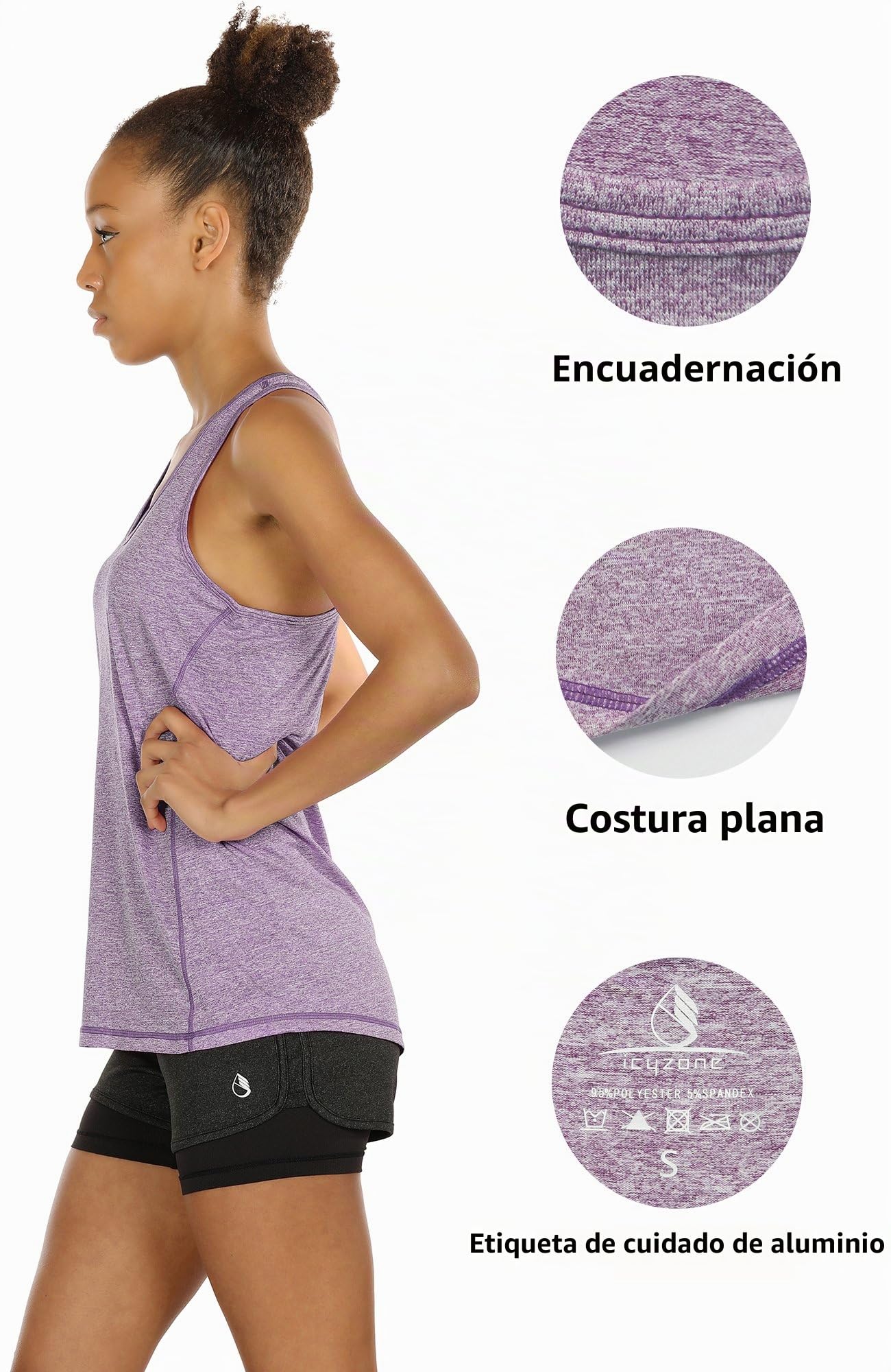 icyzone Camiseta de Tirantes Fitness Deportiva Mujer, Pack de 3