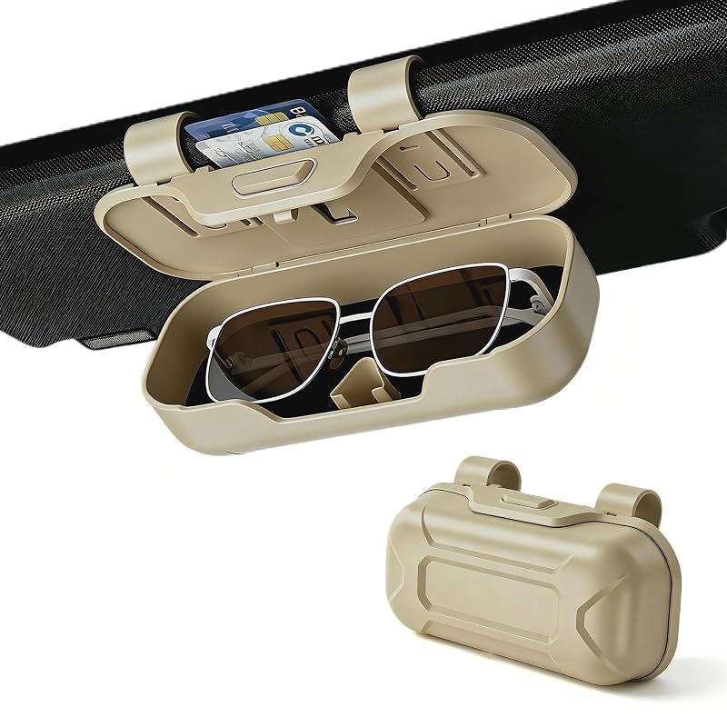Porta-óculos para para-sol automotivo JYNOMELOG bege em ABS com porta-cartões YJHABS26