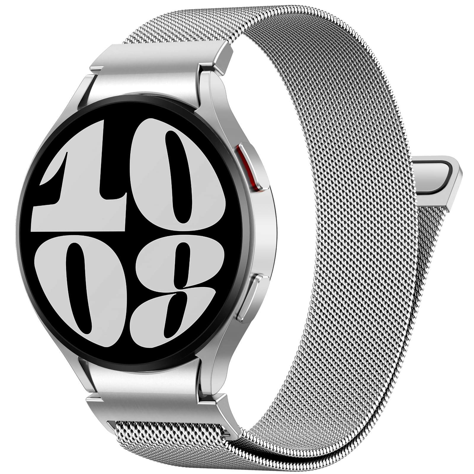 PIOWNN Magnetic Strap Compatible with Samsung Galaxy Watch 7 6 5 4 Strap 40mm 44mm, One-Click Connector Metal Mesh Loop Band for Watch 6 Classic 47mm 43mm/Watch 4 Classic/Watch 5 Pro/FE, Silver