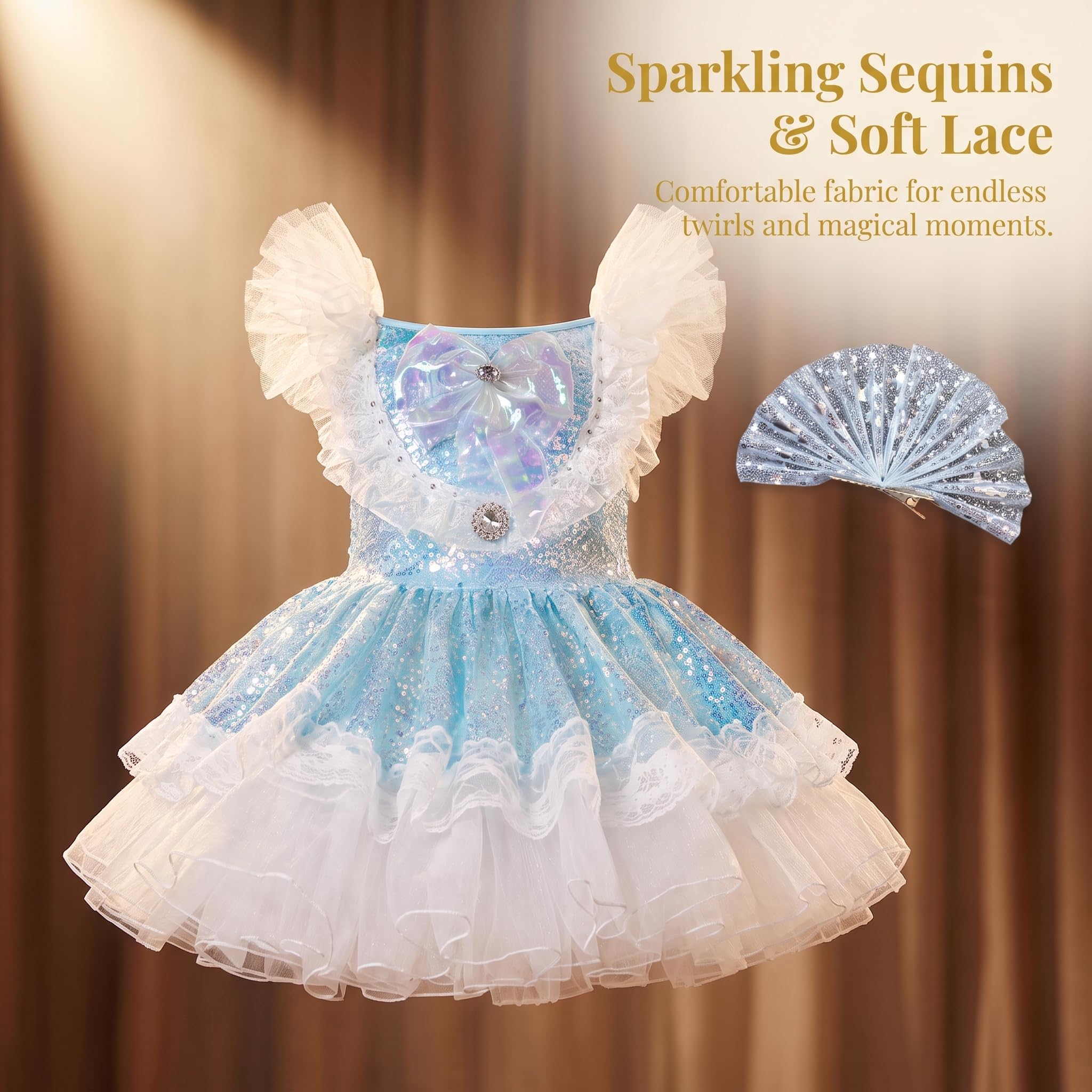 Prinzessin Kleid Kostüm Mädchen Kurzarm mit Pailletten für Tanz & Performance, numeric_height_130, regular, as3, numeric_height_130, numeric_height